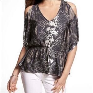 Express Womens Blouse Brown Black Snake Print V Neck Cold Shoulder Medium